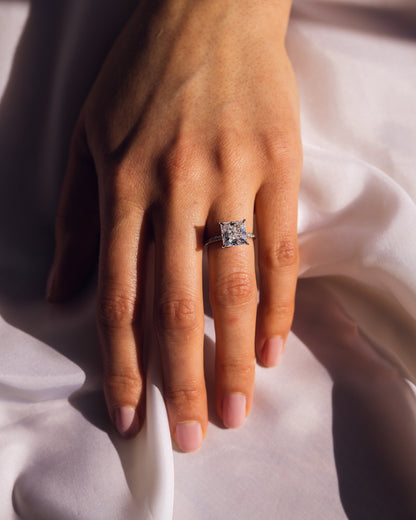 2.87 CT Princess Cut Lab Grown Diamond Engagement Ring With Hidden Halo Setting
