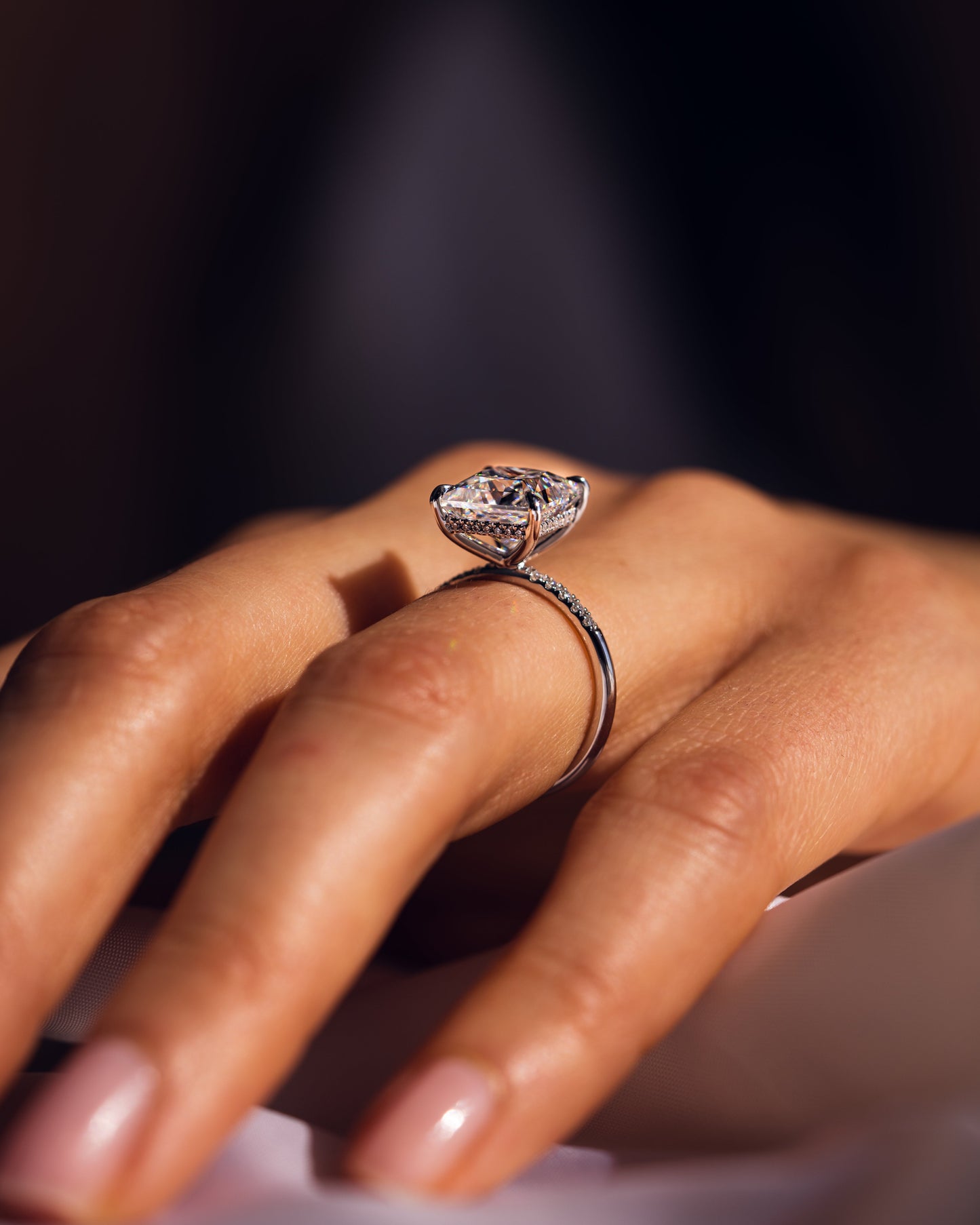 2.87 CT Princess Cut Lab Grown Diamond Engagement Ring With Hidden Halo Setting