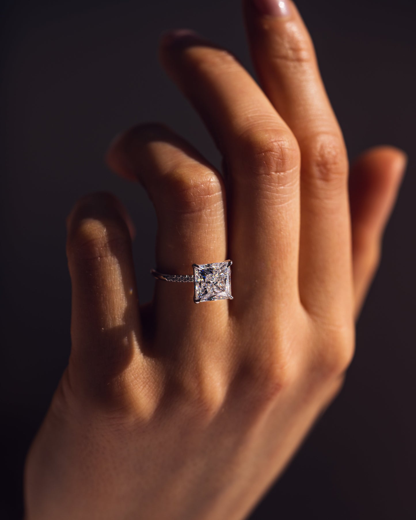 2.87 CT Princess Cut Lab Grown Diamond Engagement Ring With Hidden Halo Setting