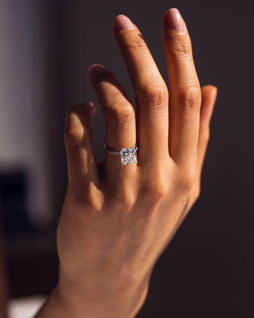 2.87 CT Princess Cut Lab Grown Diamond Engagement Ring With Hidden Halo Setting