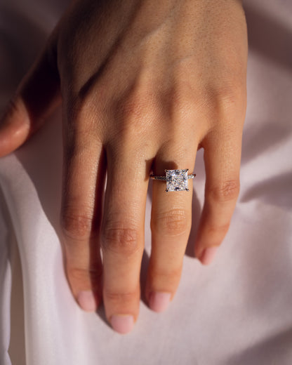 2.87 CT Princess Cut Lab Grown Diamond Engagement Ring With Hidden Halo Setting