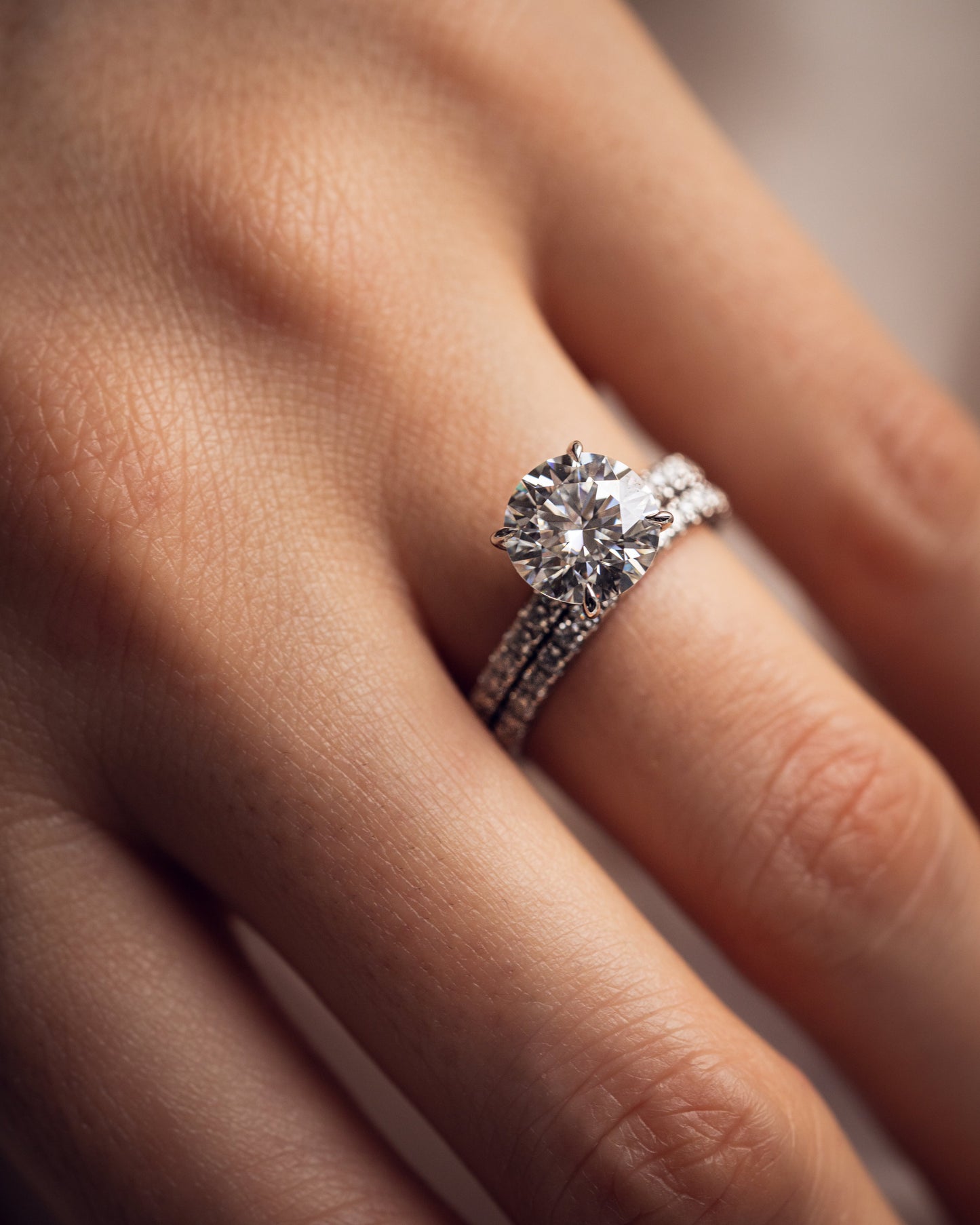 1.9 CT Round Hidden Halo Pave Lab Grown Diamond Engagement Ring