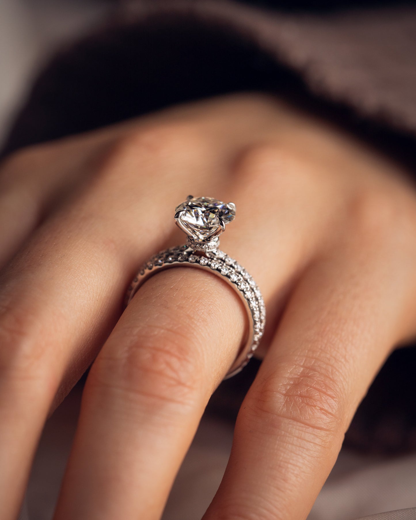 1.9 CT Round Hidden Halo Pave Lab Grown Diamond Engagement Ring