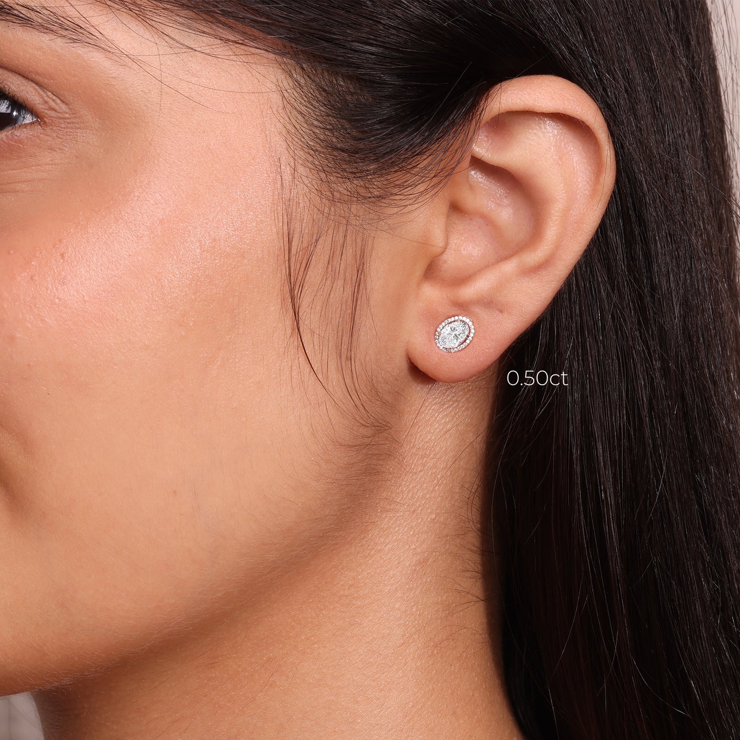 0.75 TCW Oval & Round Cut Moissanite Halo Earrings in Gold 3