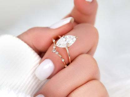2.8 CT Marquise Cut Dainty Lab Grown Diamond Bridal Ring Set