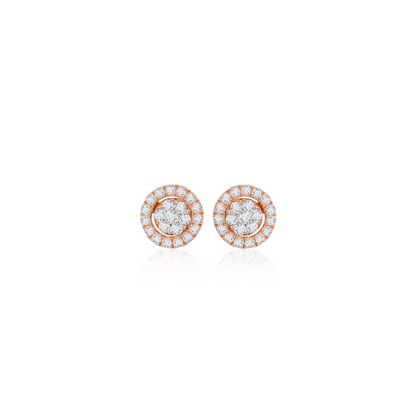 0.57 TCW Round Cut Moissanite 3 in one Halo, Stud & Dangler Earrings in Gold 1