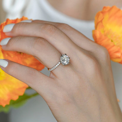 Stunning 3.0 CT Round Moissanite Engagement Ring with Hidden Halo & Pave Design