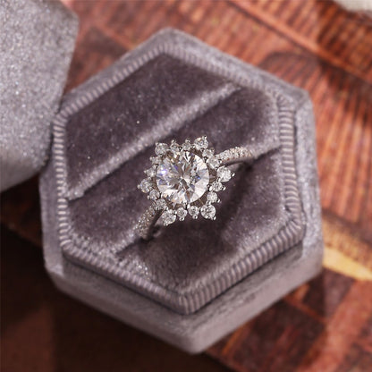 Stunning 2.0 CT Round Moissanite Engagement Ring with Cluster Pave Design