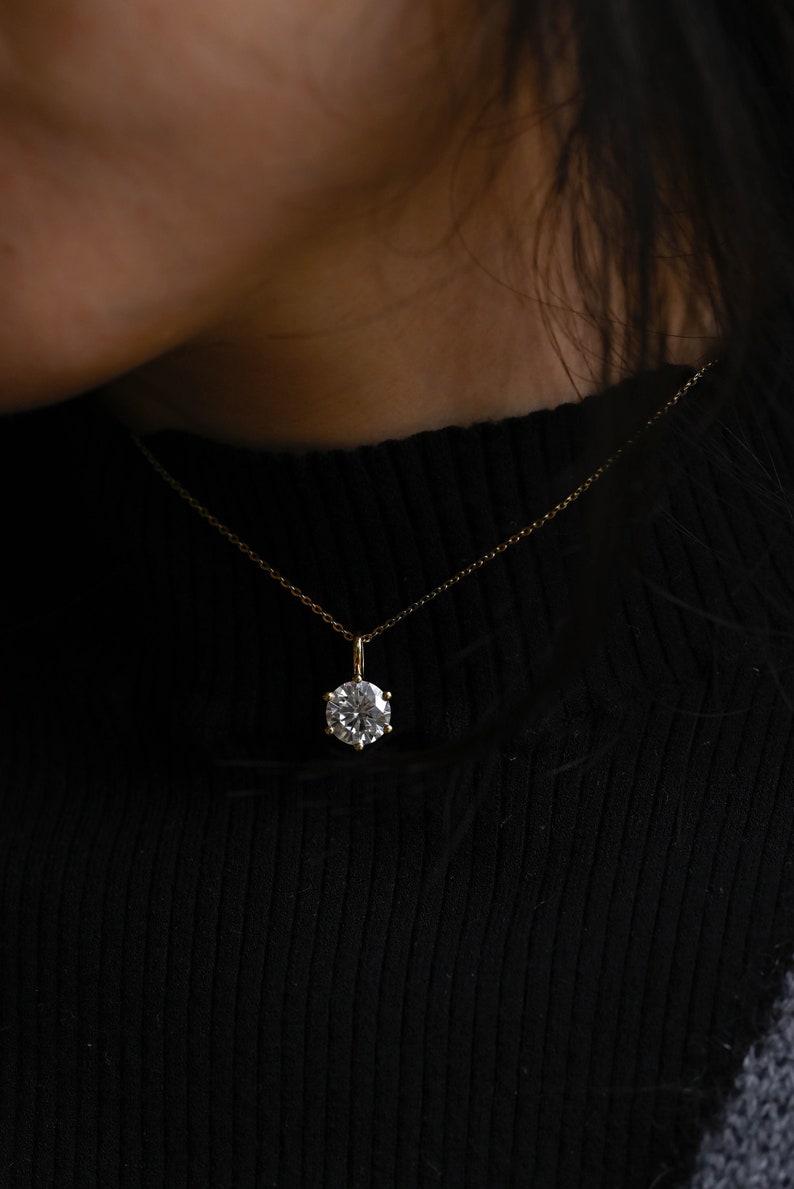 1.0 CT Round Cut Moissanite Diamond Solitaire Pendant Necklace in Solid Gold 4