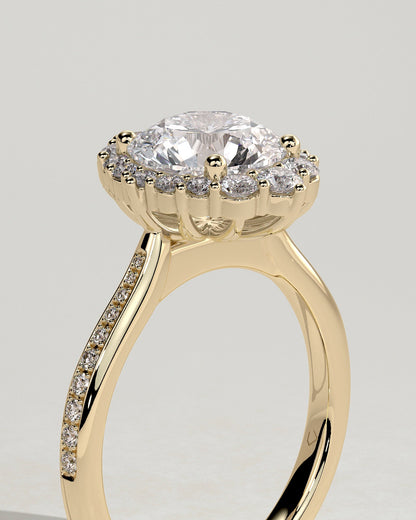 Round Halo, Pave & Split Shank Engagement Ring – 1.93 CT Lab Grown Diamond