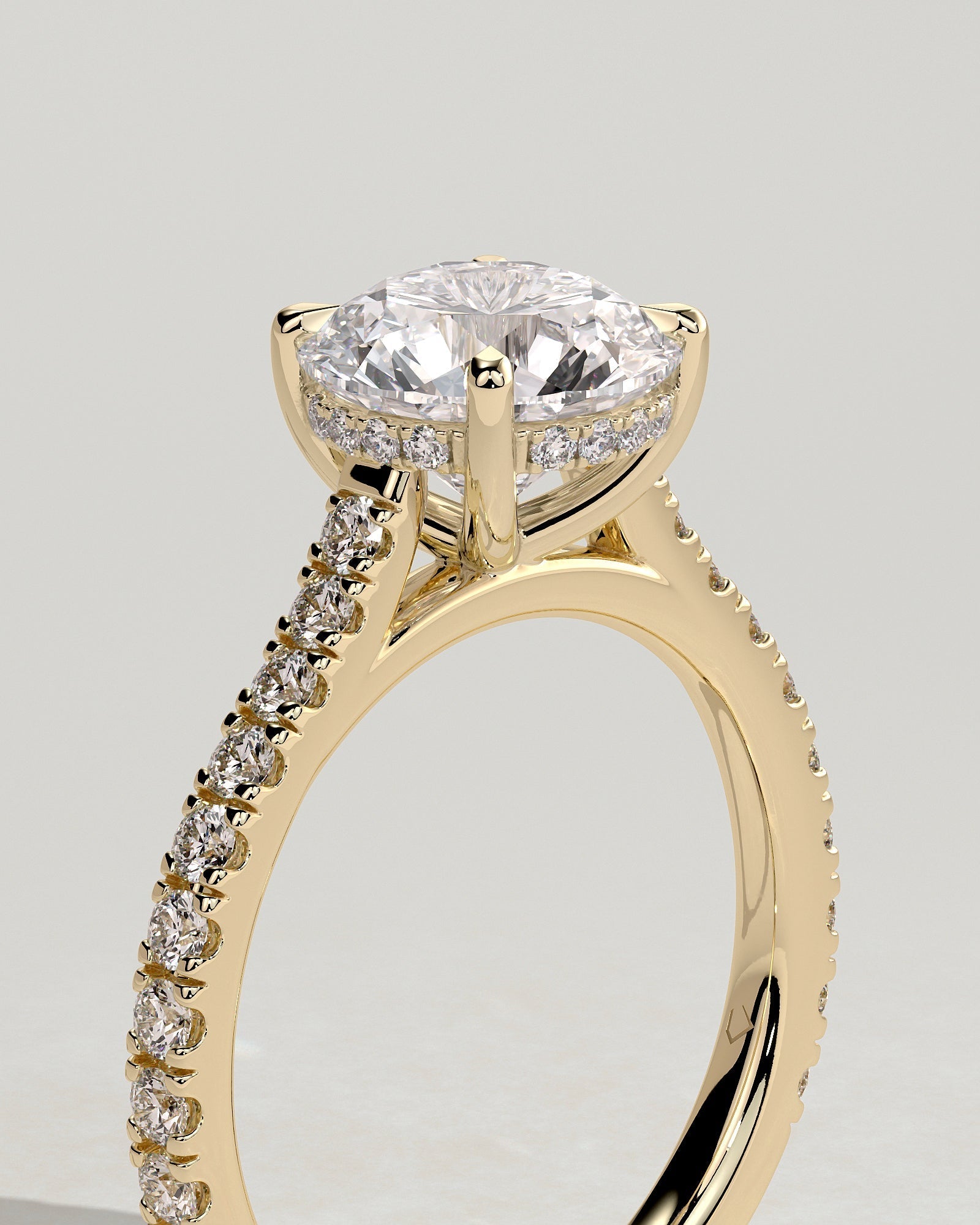 Round Halo, Pave & Split Shank Engagement Ring – 1.93 CT Lab Grown Diamond