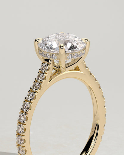 Round Halo, Pave & Split Shank Engagement Ring – 1.93 CT Lab Grown Diamond