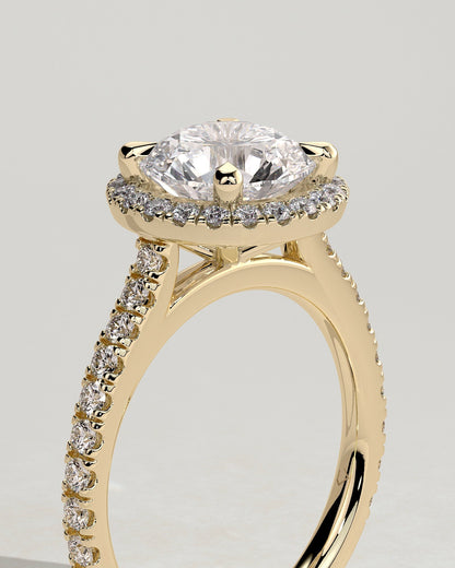 Round Halo, Pave & Split Shank Engagement Ring – 1.93 CT Lab Grown Diamond
