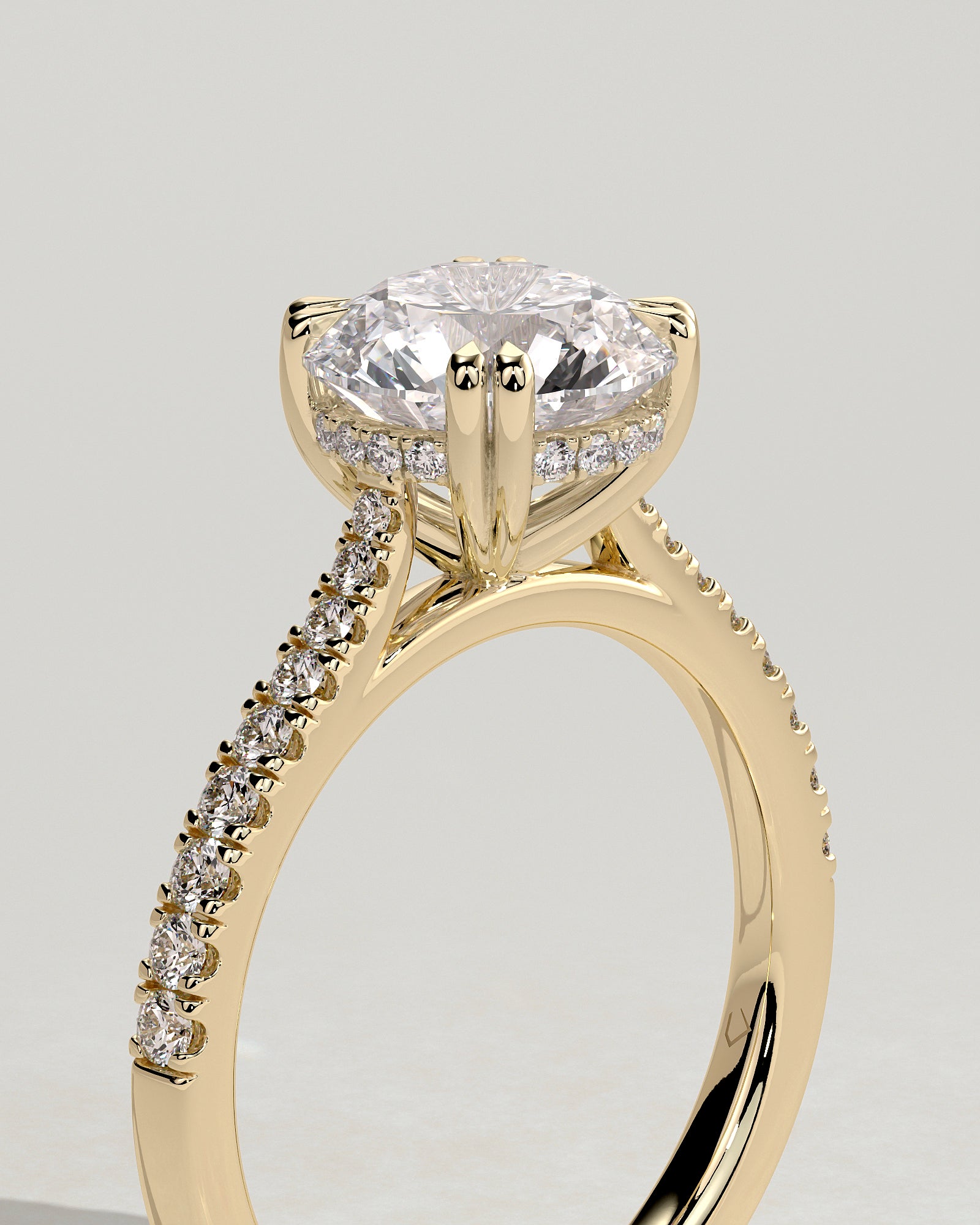 Round Halo, Pave & Split Shank Engagement Ring – 1.93 CT Lab Grown Diamond