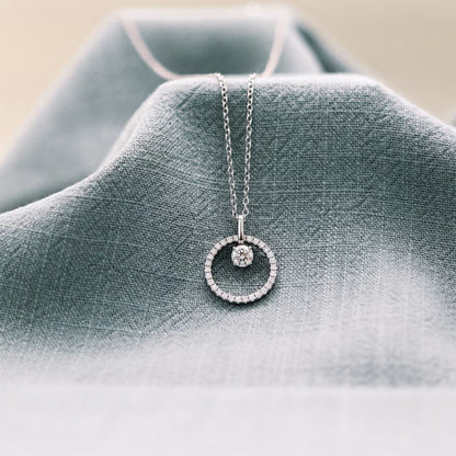 1.50 CT Round Moissanite Diamond Floating Stone Pendant Necklace in Solid Gold 1