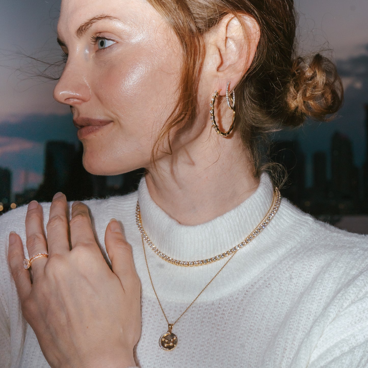 0.18 CT Round Moissanite Diamond Sign Pendant Necklace in Solid Gold 12