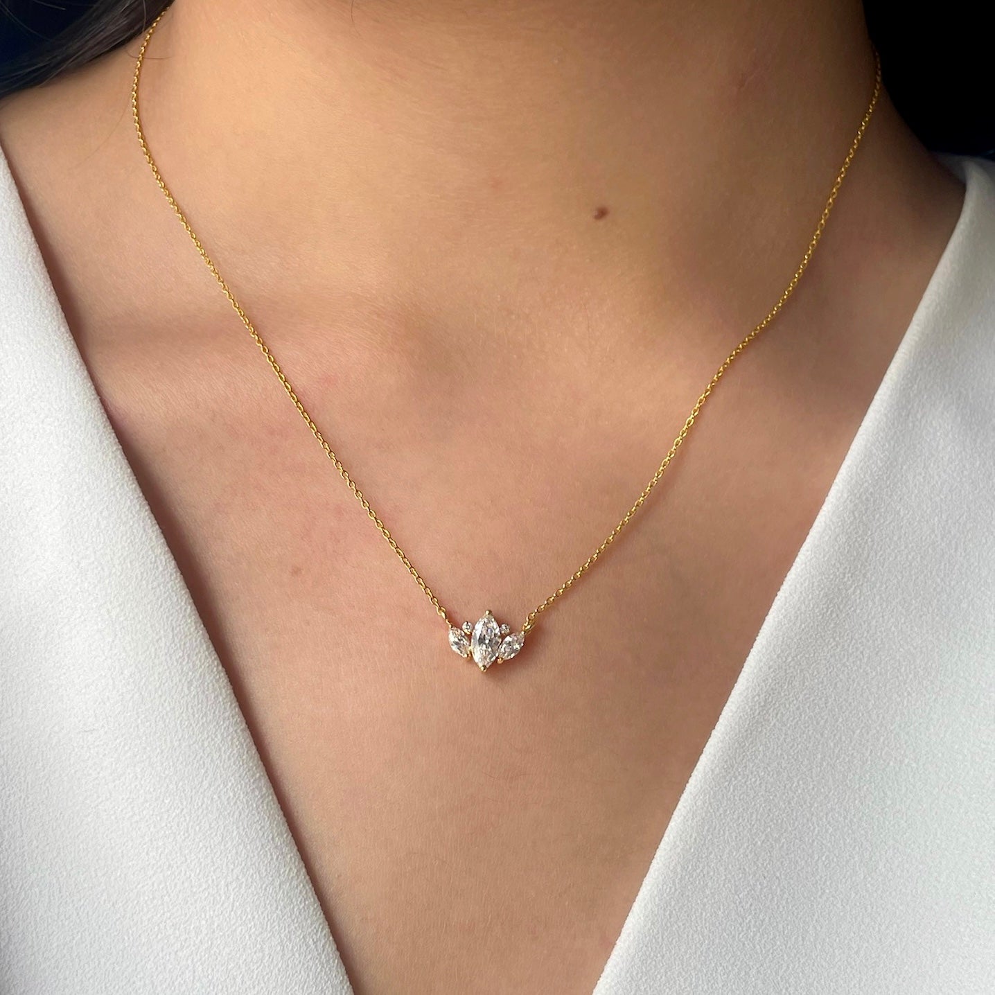 1.0 TCW Marquise Moissanite Diamond Cluster Pendant Necklace in Solid Gold 1