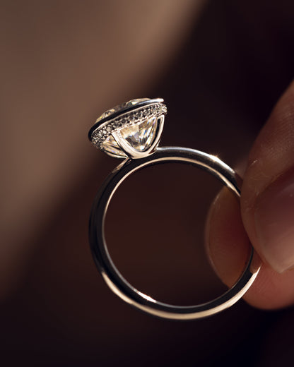 2.15 CT Cushion Hidden Halo Bezel Lab Grown Diamond Engagement Ring