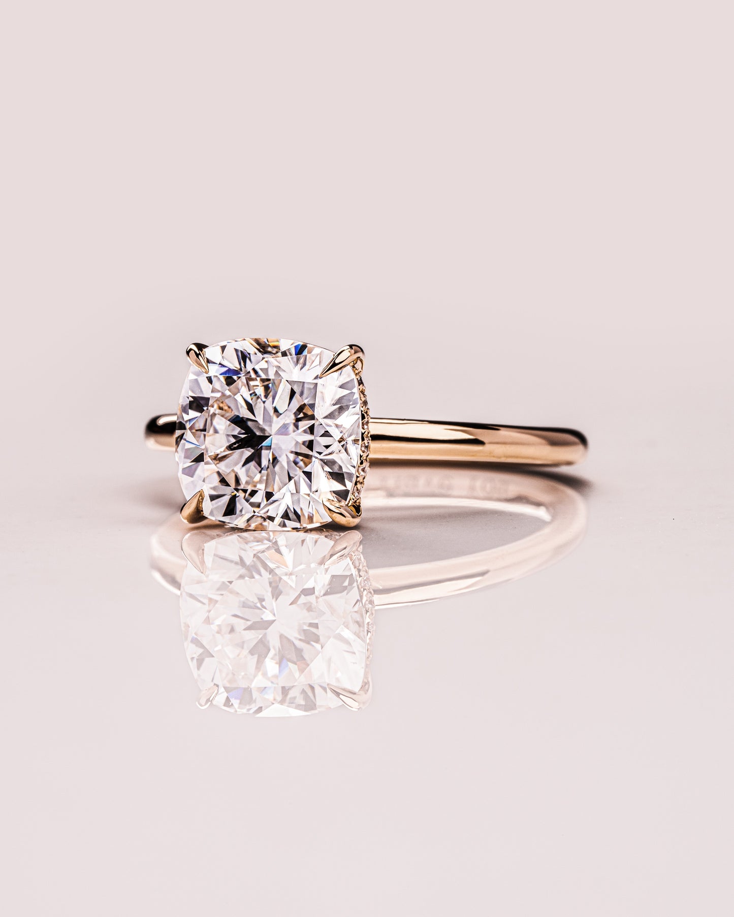 2.15 CT Cushion Cut Lab Grown Diamond Engagement Ring With Hidden Halo Setting