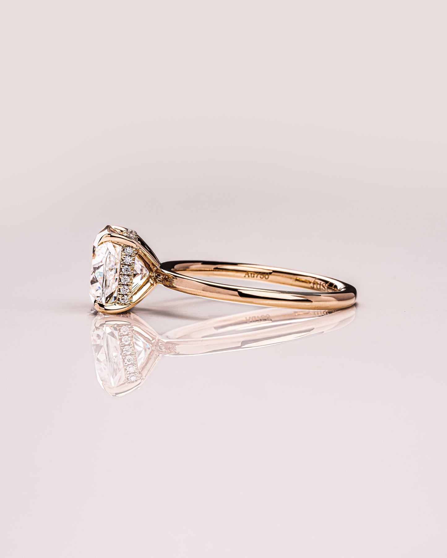 2.15 CT Cushion Cut Lab Grown Diamond Engagement Ring With Hidden Halo Setting