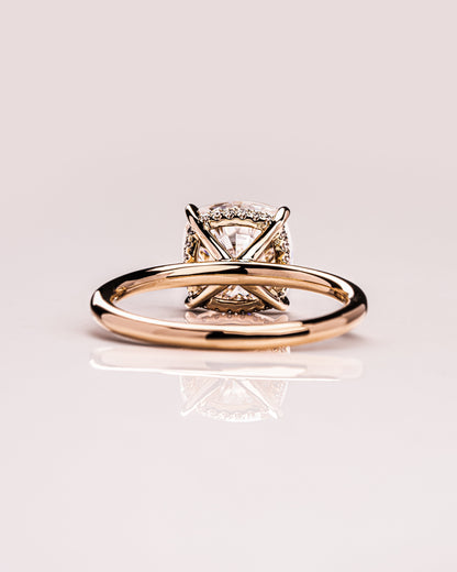 2.15 CT Cushion Cut Lab Grown Diamond Engagement Ring With Hidden Halo Setting