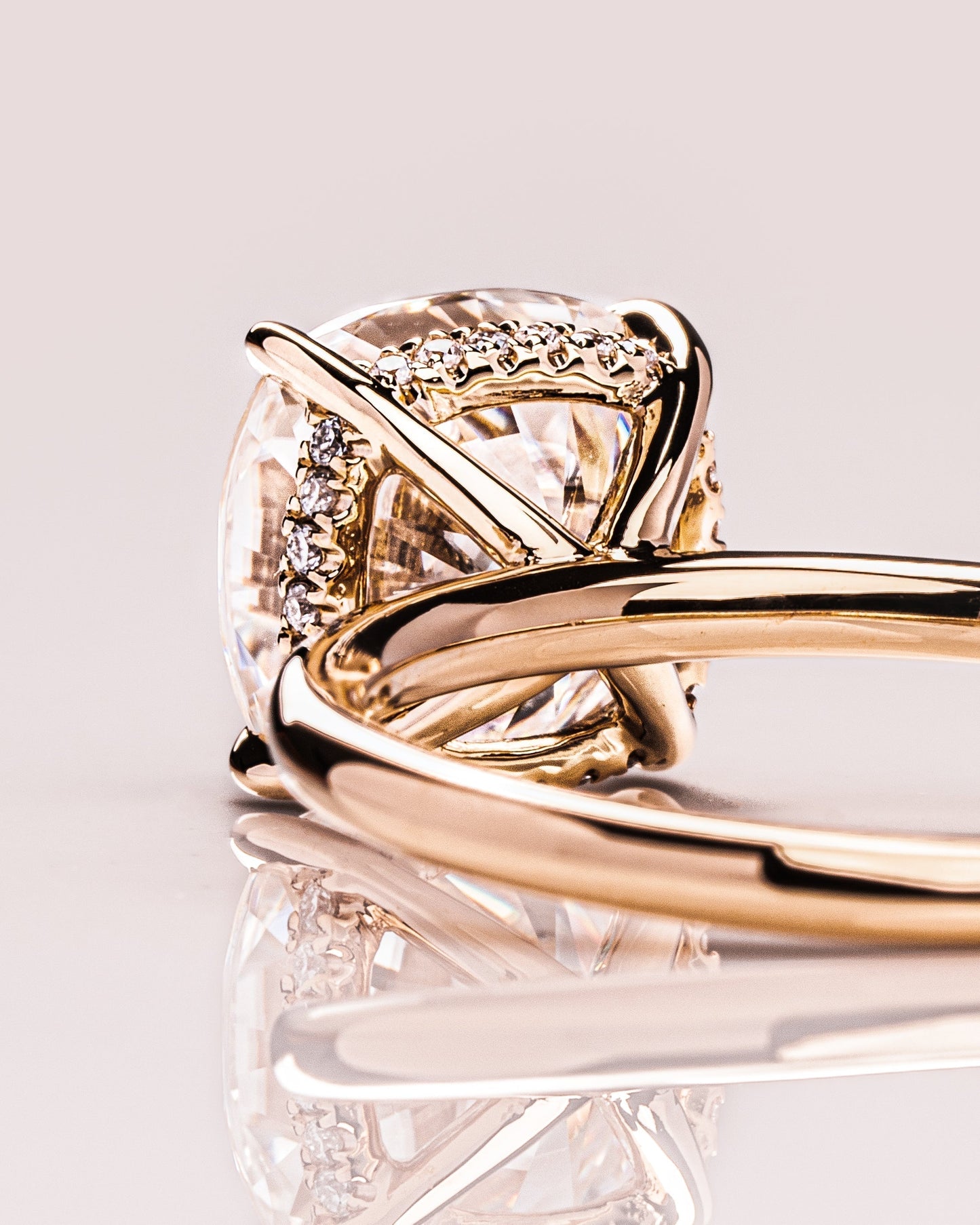 2.15 CT Cushion Cut Lab Grown Diamond Engagement Ring With Hidden Halo Setting