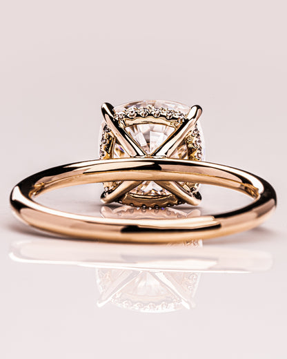 2.15 CT Cushion Cut Lab Grown Diamond Engagement Ring With Hidden Halo Setting