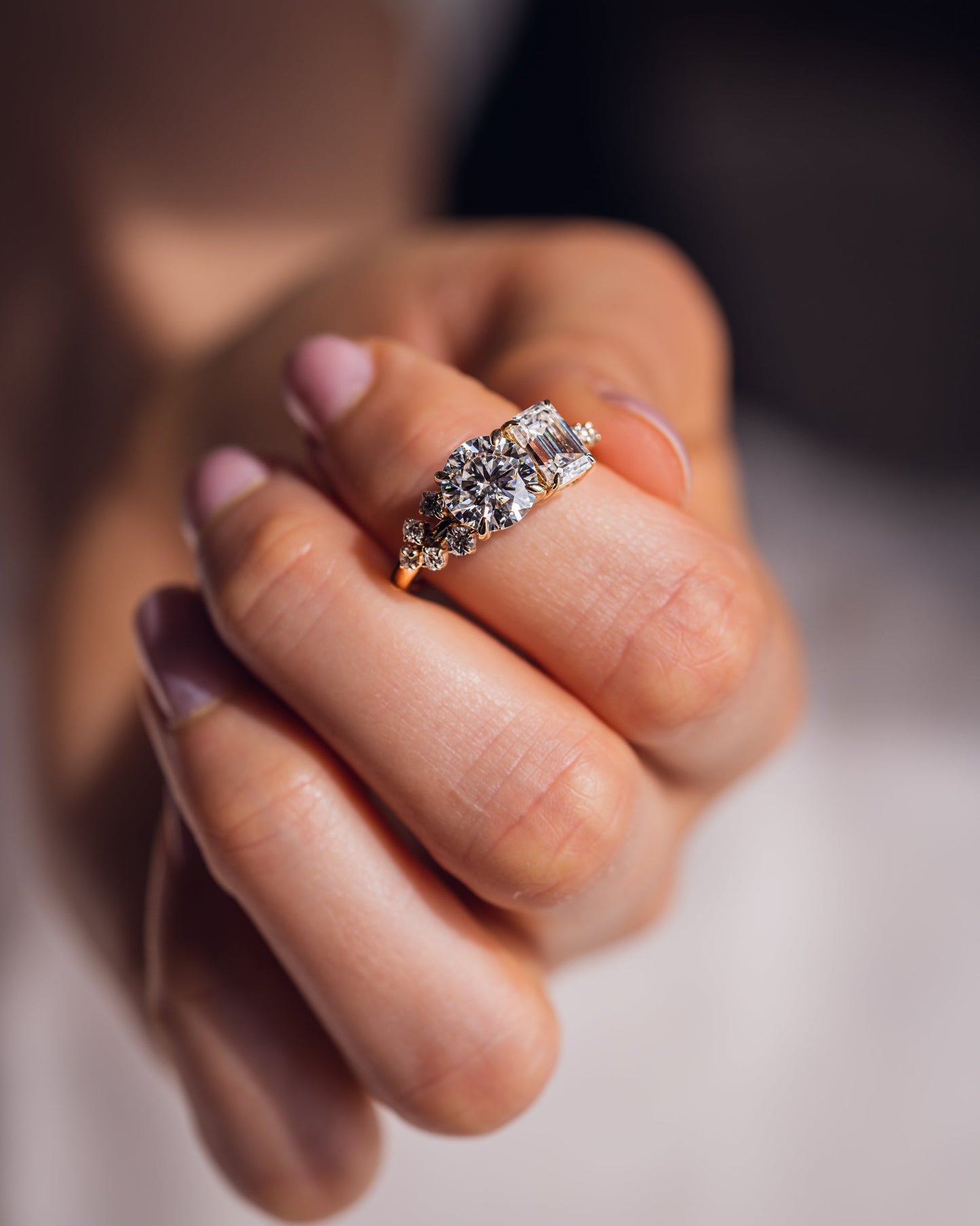 2.80 CT Emerald & Round Cut Toi Et Moi Lab Grown Diamond Engagement Ring