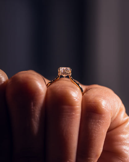 1.49 CT Cushion Cut Lab Grown Diamond Engagement Ring With Hidden Halo Setting