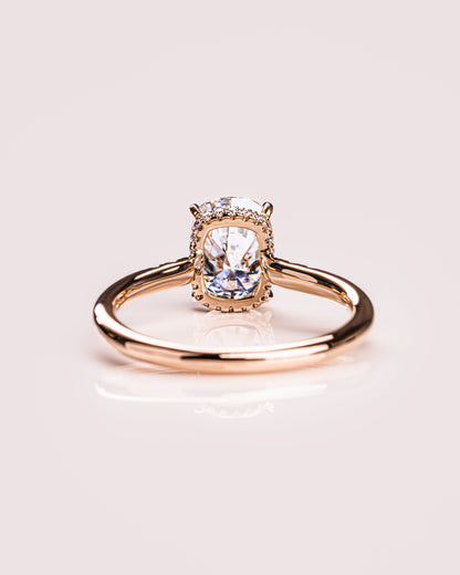 1.49 CT Cushion Cut Lab Grown Diamond Engagement Ring With Hidden Halo Setting