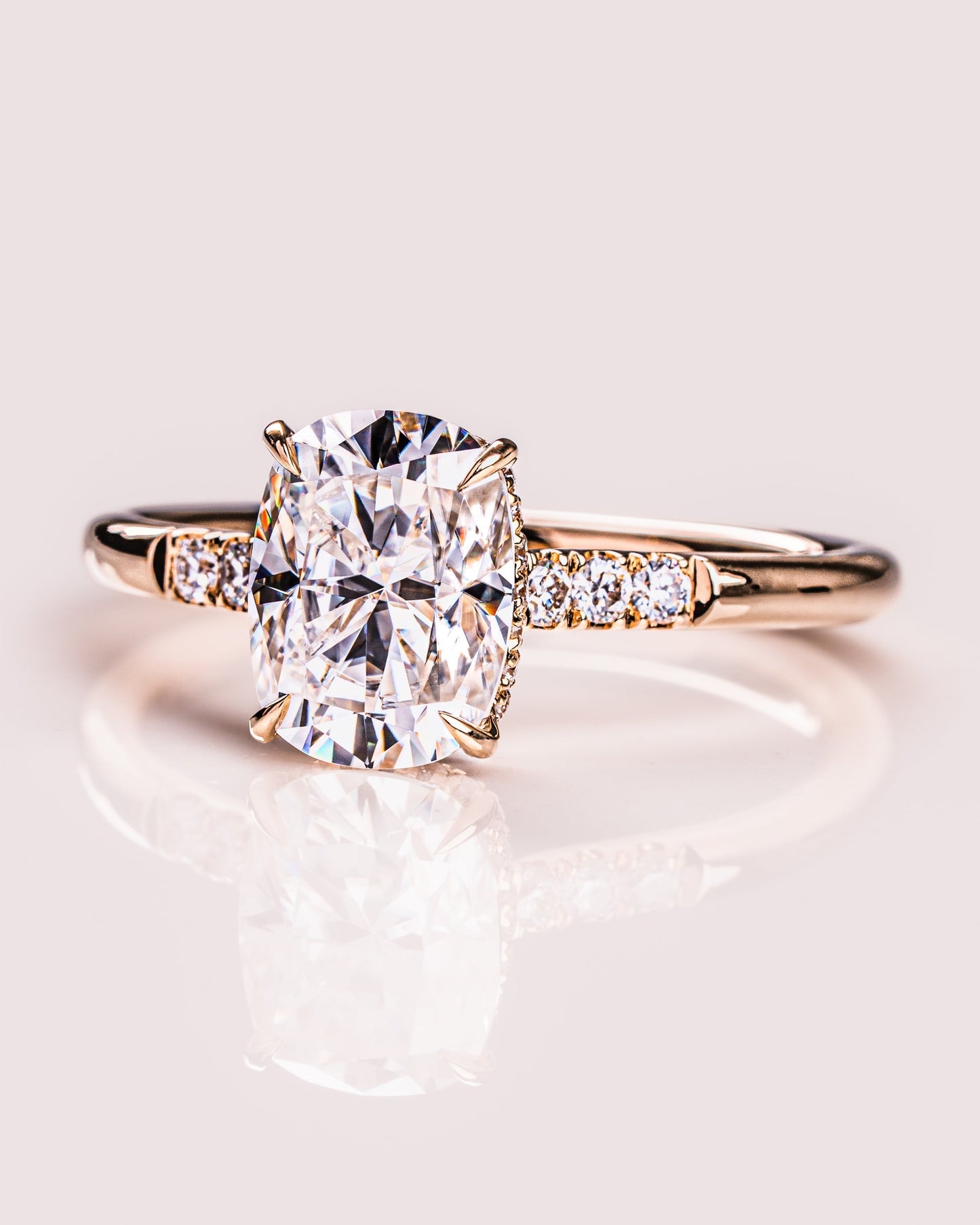 1.49 CT Cushion Cut Lab Grown Diamond Engagement Ring With Hidden Halo Setting