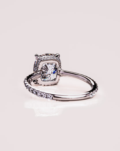 0.96 CT Cushion Lab Grown Diamond Engagement Ring With Hidden Halo & Pave Setting