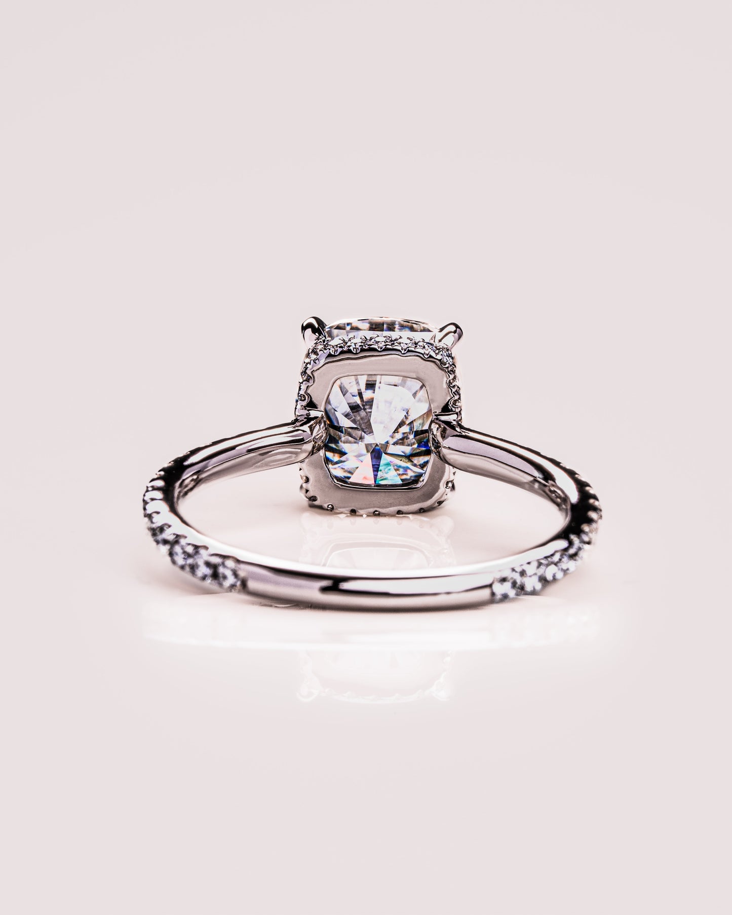 0.96 CT Cushion Lab Grown Diamond Engagement Ring With Hidden Halo & Pave Setting