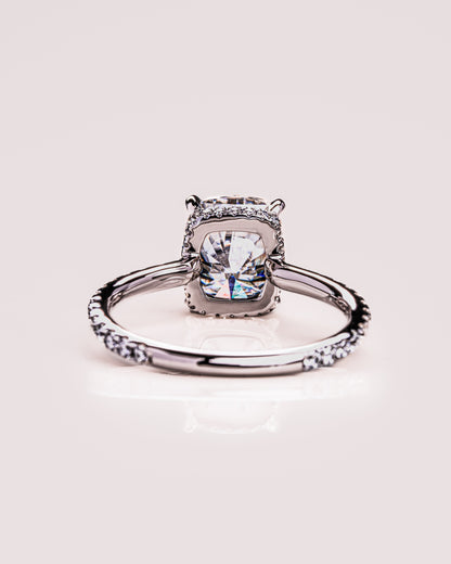 0.96 CT Cushion Lab Grown Diamond Engagement Ring With Hidden Halo & Pave Setting