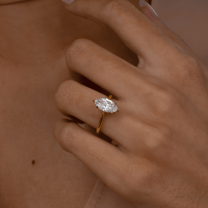 Marquise Shaped Three Stone Lab Grown Diamond Engagement Ring