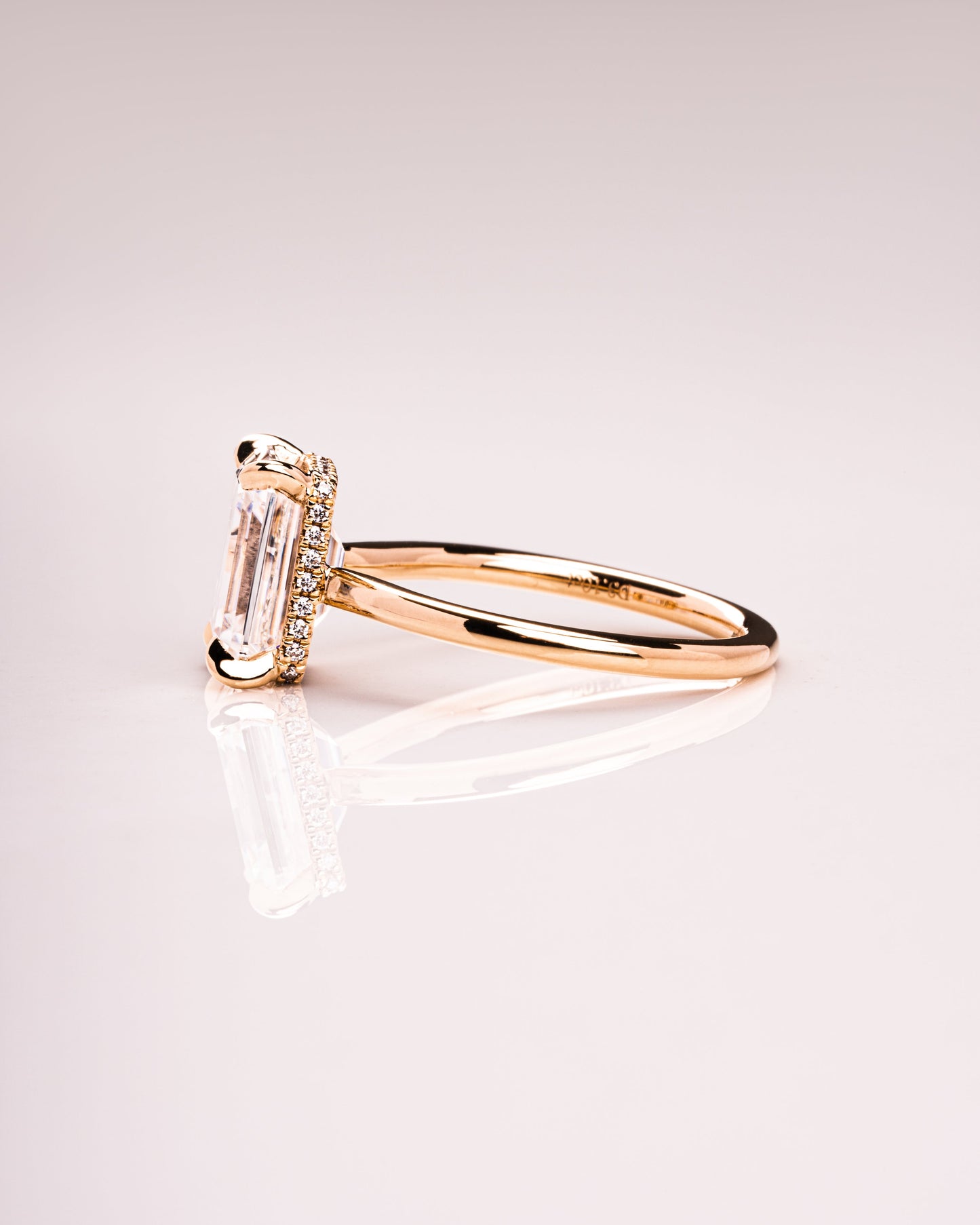 2.30 CT Emerald Cut Lab Grown Diamond Engagement Ring With Hidden Halo Setting