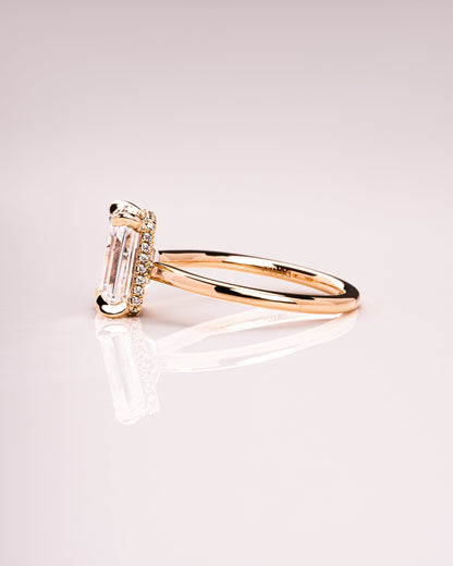 2.30 CT Emerald Cut Lab Grown Diamond Engagement Ring With Hidden Halo Setting