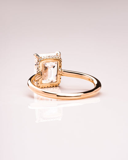 2.30 CT Emerald Cut Lab Grown Diamond Engagement Ring With Hidden Halo Setting