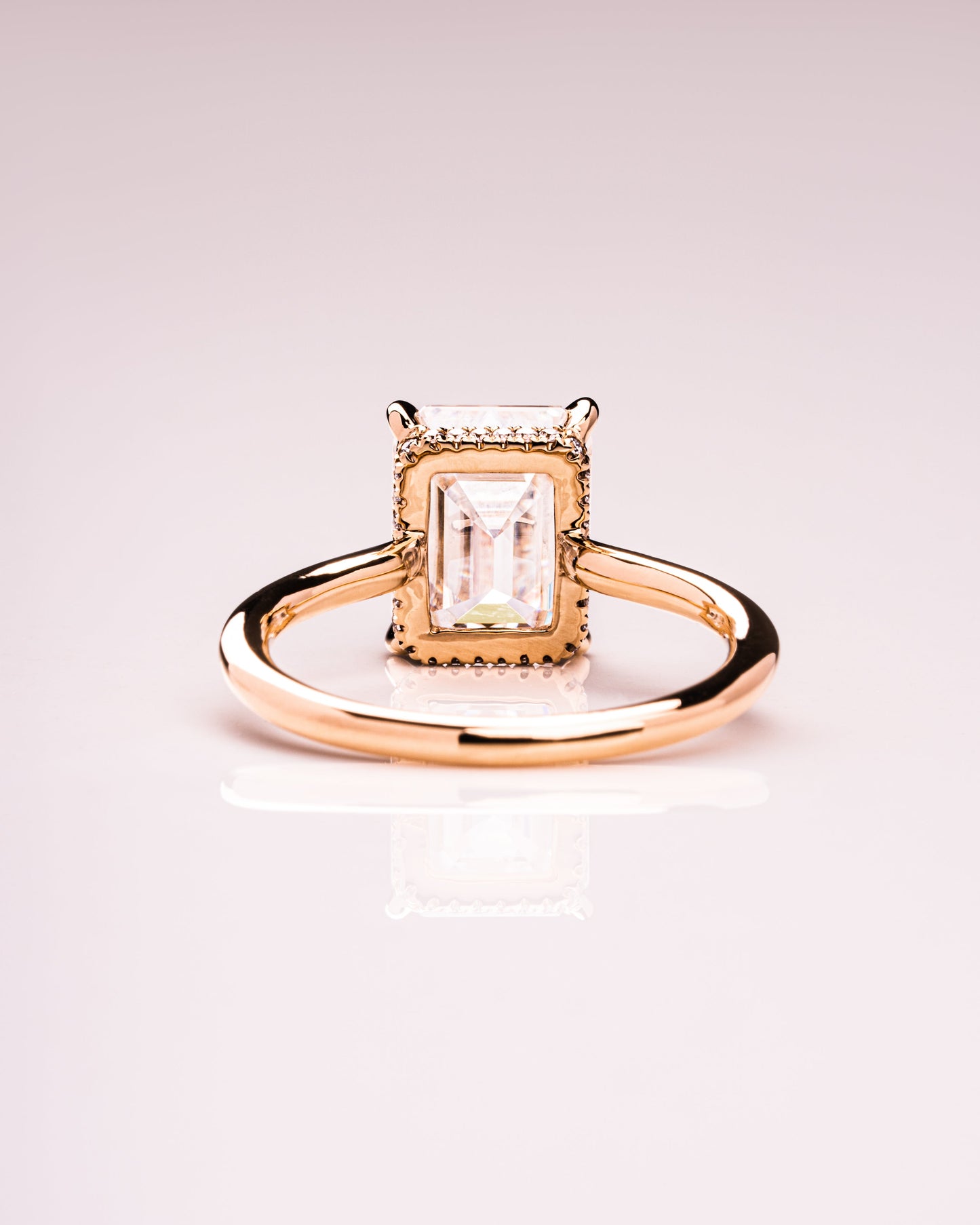 2.30 CT Emerald Cut Lab Grown Diamond Engagement Ring With Hidden Halo Setting