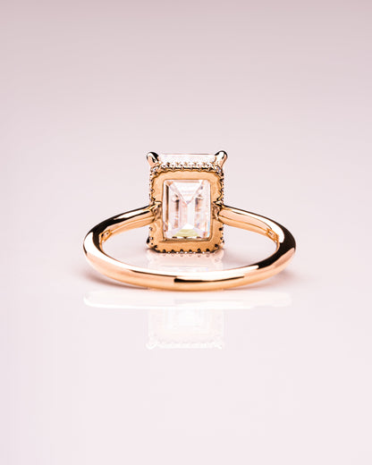 2.30 CT Emerald Cut Lab Grown Diamond Engagement Ring With Hidden Halo Setting