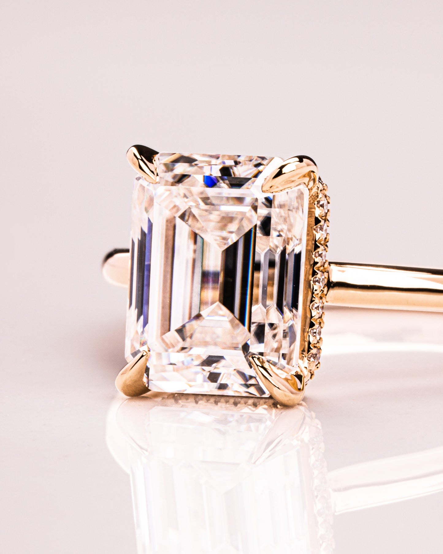 2.30 CT Emerald Cut Lab Grown Diamond Engagement Ring With Hidden Halo Setting