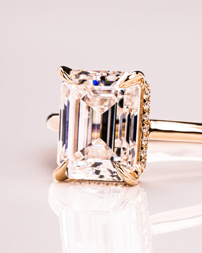 2.30 CT Emerald Cut Lab Grown Diamond Engagement Ring With Hidden Halo Setting