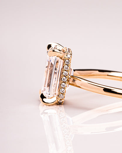 2.30 CT Emerald Cut Lab Grown Diamond Engagement Ring With Hidden Halo Setting