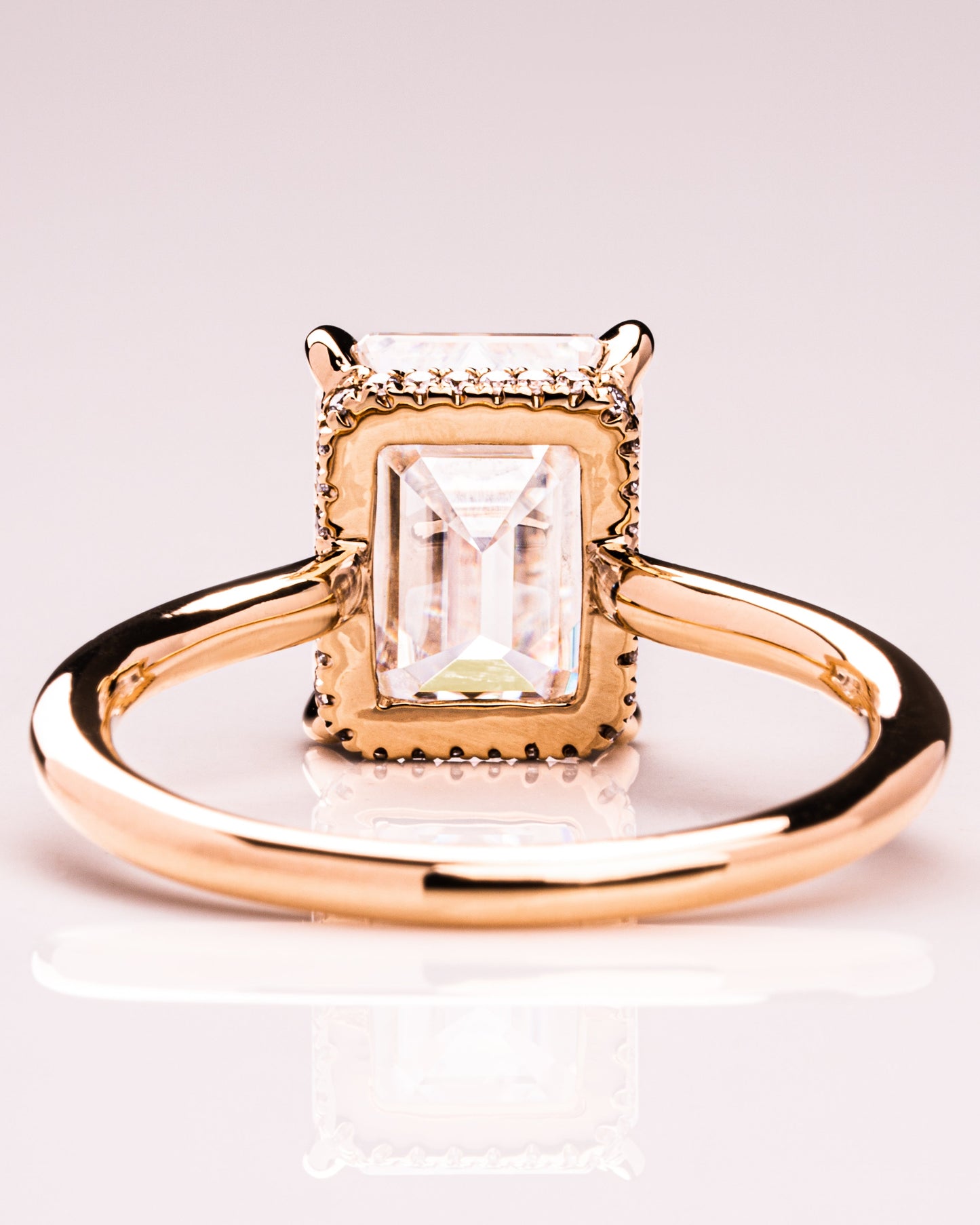 2.30 CT Emerald Cut Lab Grown Diamond Engagement Ring With Hidden Halo Setting