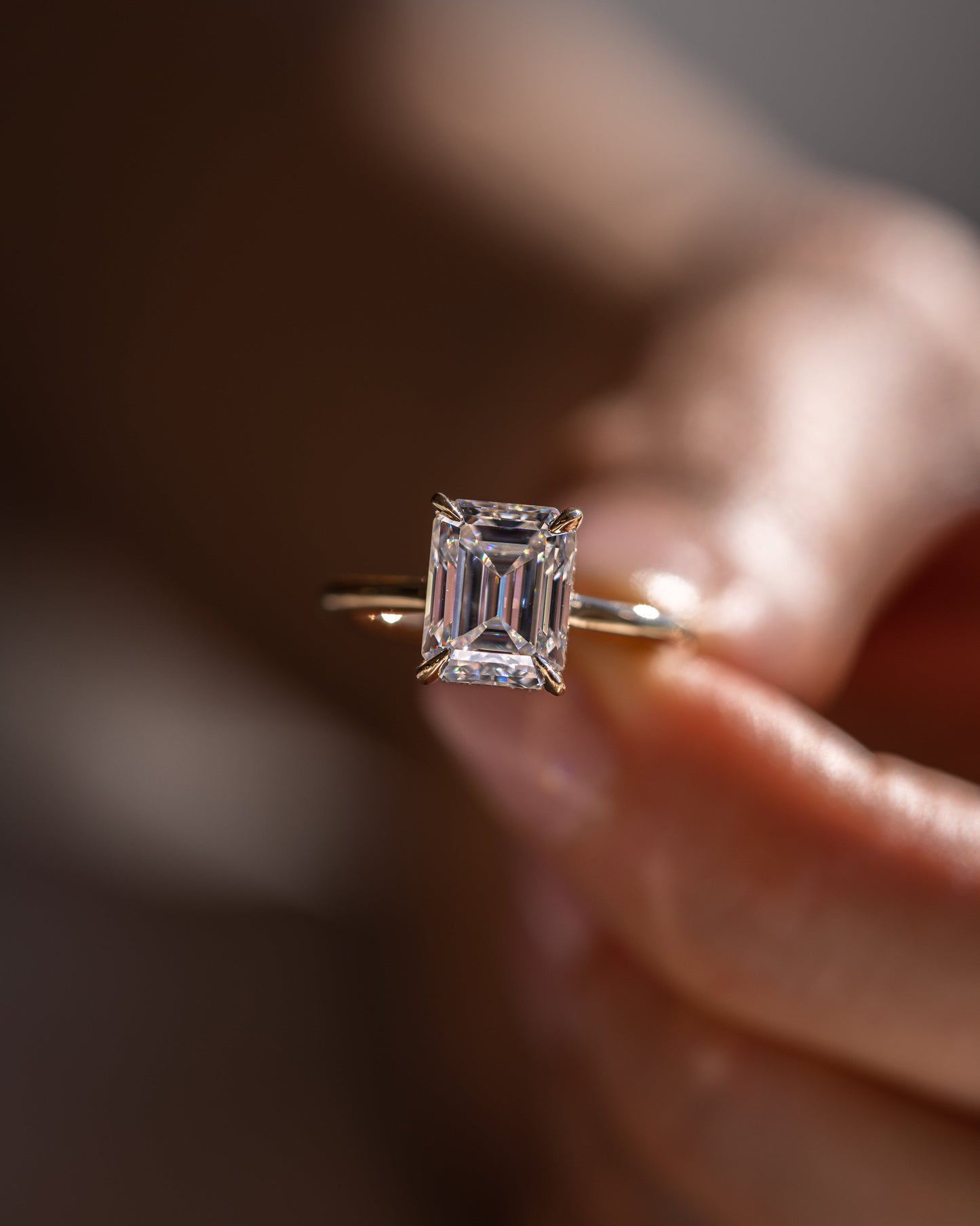 2.30 CT Emerald Cut Lab Grown Diamond Engagement Ring With Hidden Halo Setting