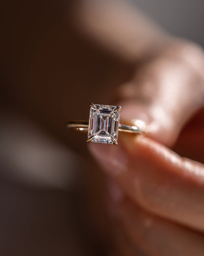 2.30 CT Emerald Cut Lab Grown Diamond Engagement Ring With Hidden Halo Setting