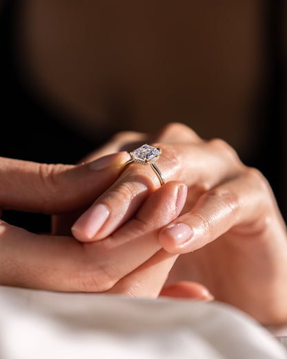 2.30 CT Emerald Cut Lab Grown Diamond Engagement Ring With Hidden Halo Setting