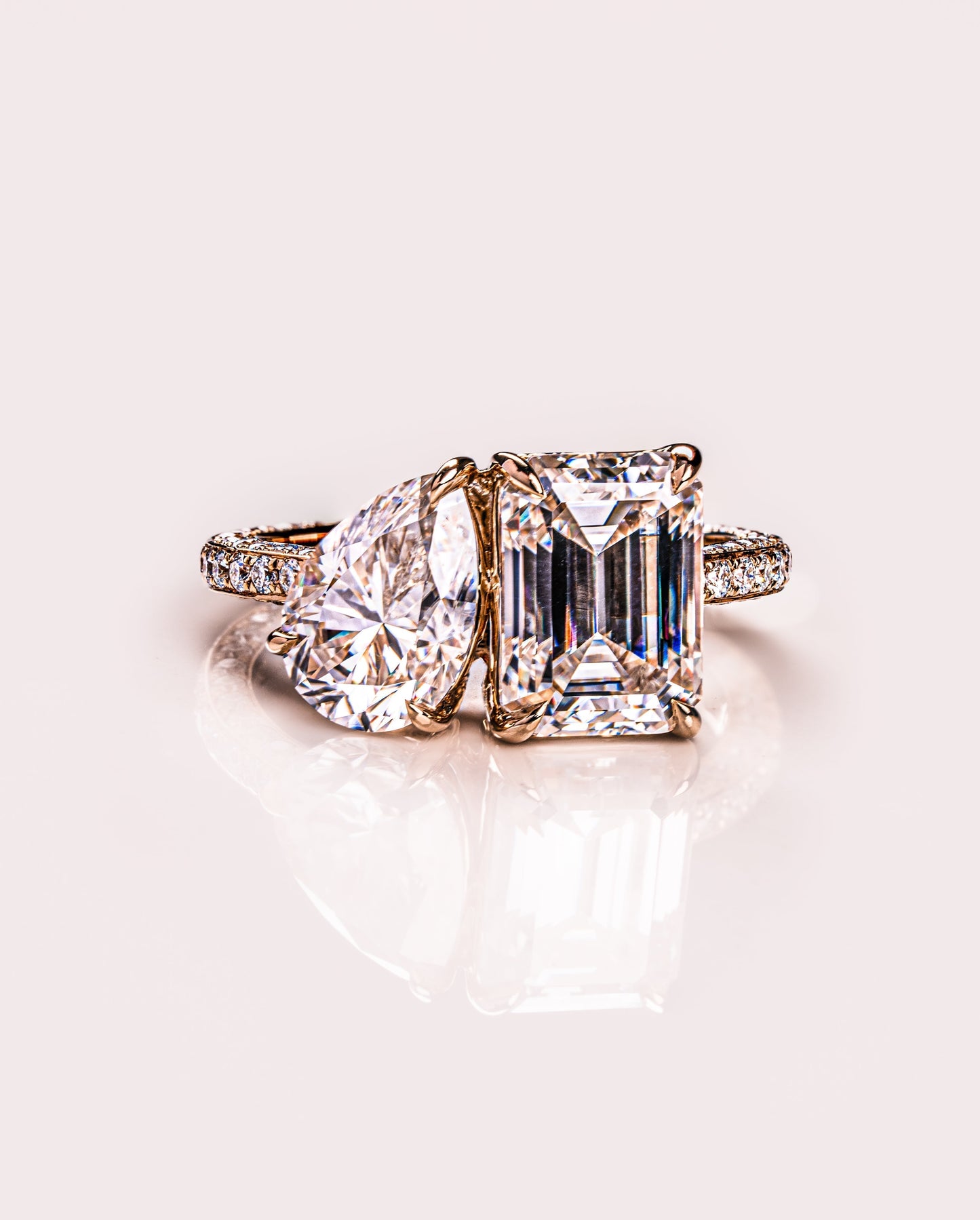 2.25 CT Emerald & Pear Toi Et Moi Lab Grown Diamond Engagement Ring