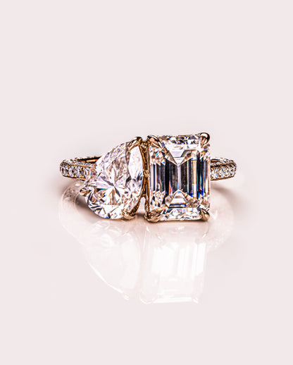 2.25 CT Emerald & Pear Toi Et Moi Lab Grown Diamond Engagement Ring