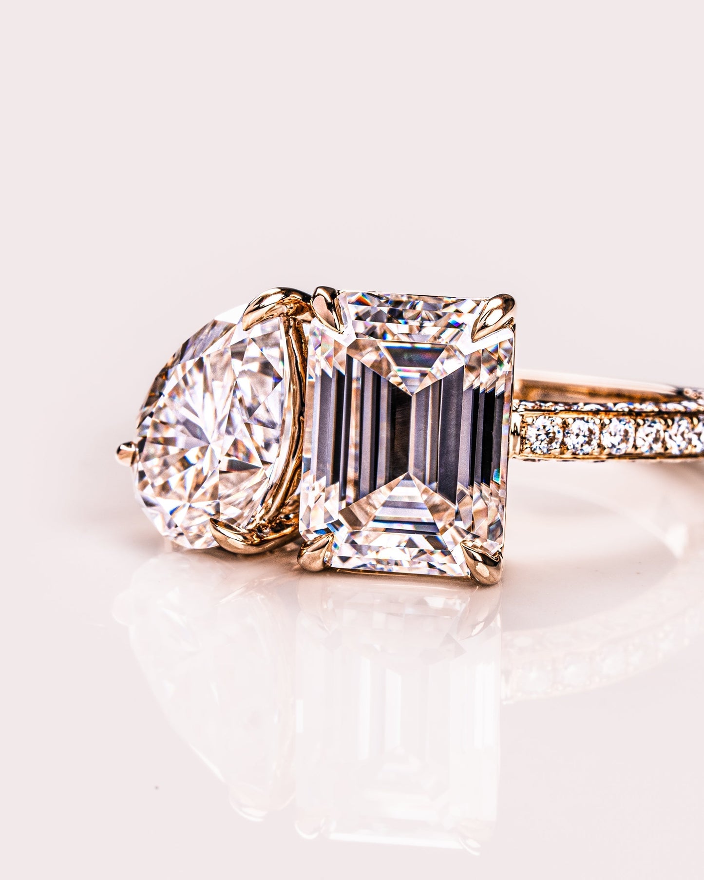 2.25 CT Emerald & Pear Toi Et Moi Lab Grown Diamond Engagement Ring